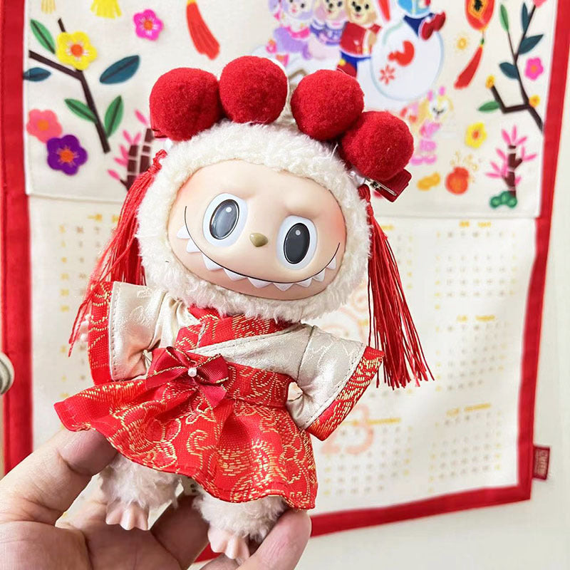 [Clothes only] 15cm pendant Labubu cloth for the New Year's set labubu keychain doll clothes cute