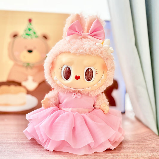38Cm Labubu plush doll dress for Labubu doll clothes MOKOKO pink ballet dress set