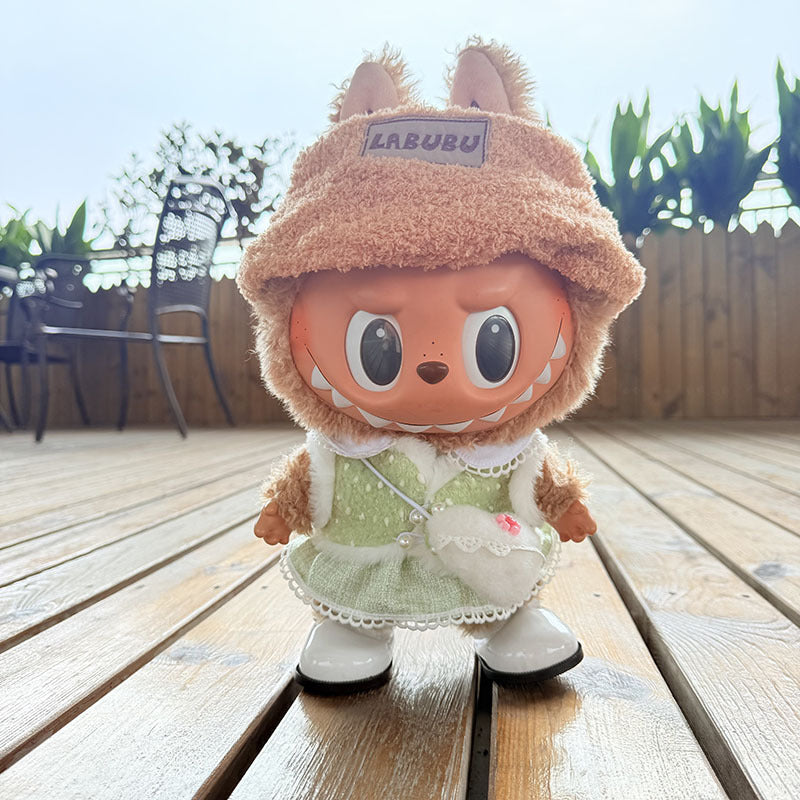 38Cm Labubu plush doll dress for Labubu doll MOKOKO sweetheart pearl cream dress