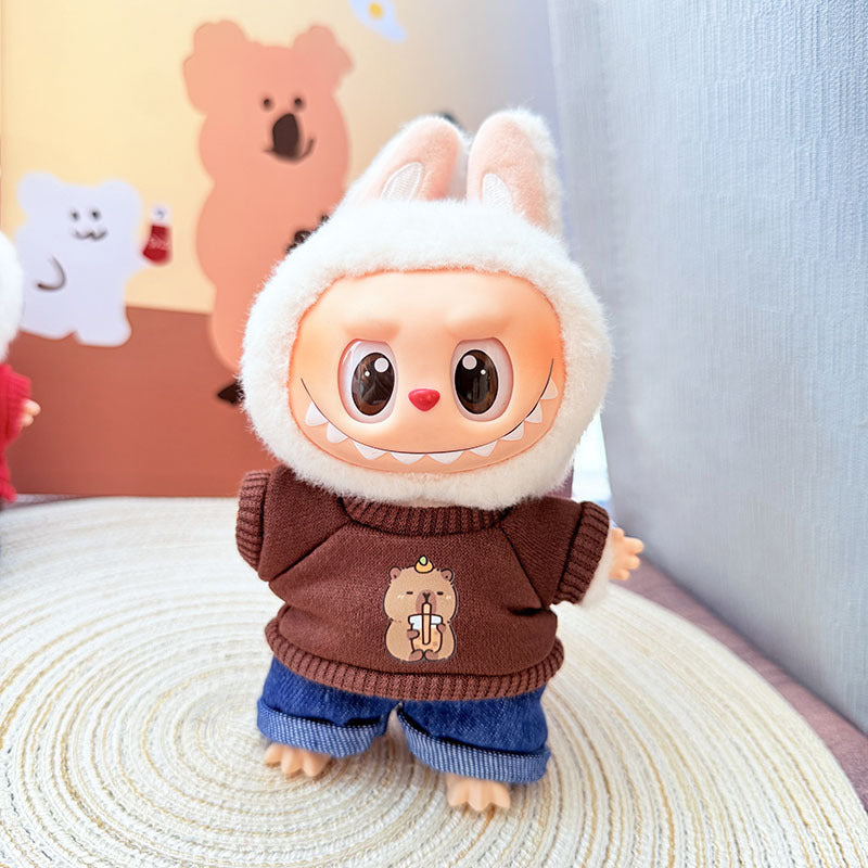[Clothes only] First and second generation keychain Labubu clothes pendant Labubu baby clothes casual two-piece T-shirt set