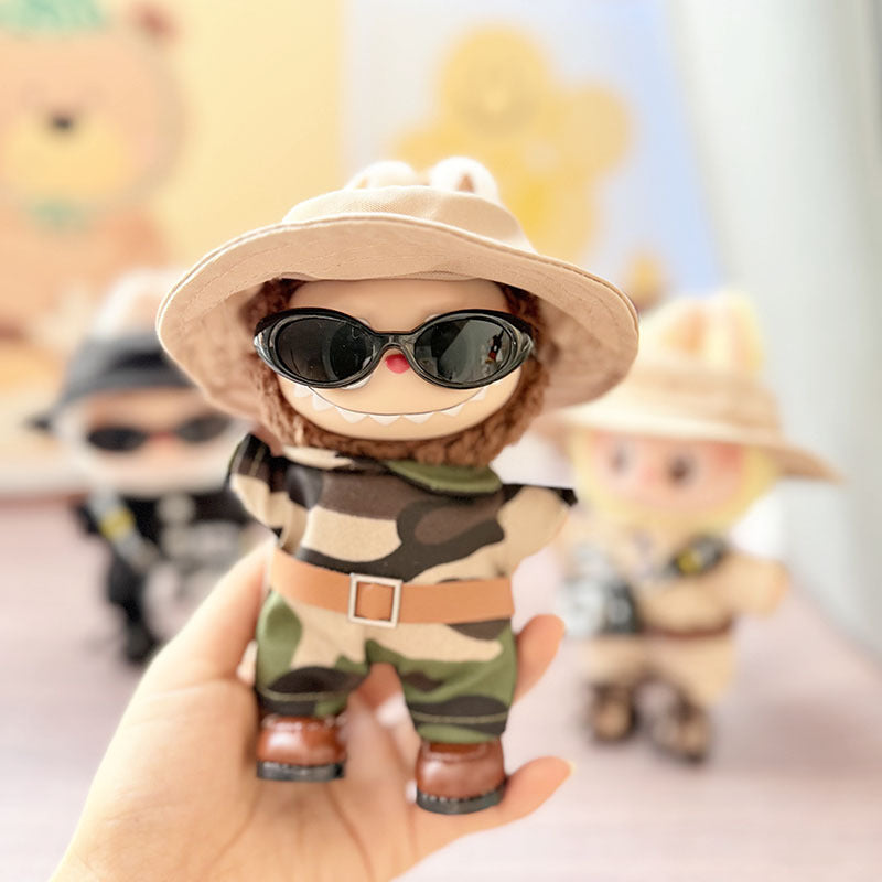 [Clothes only] 17cm labubu blind box pendant doll with camouflage jumpsuit