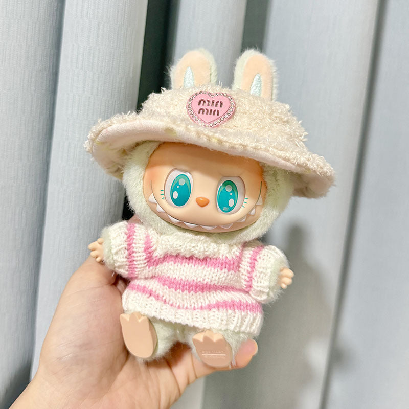 [Clothes only] One, two and three generations of keychains Labubu clothes pendant Labubu sitting party pink and white striped sweater