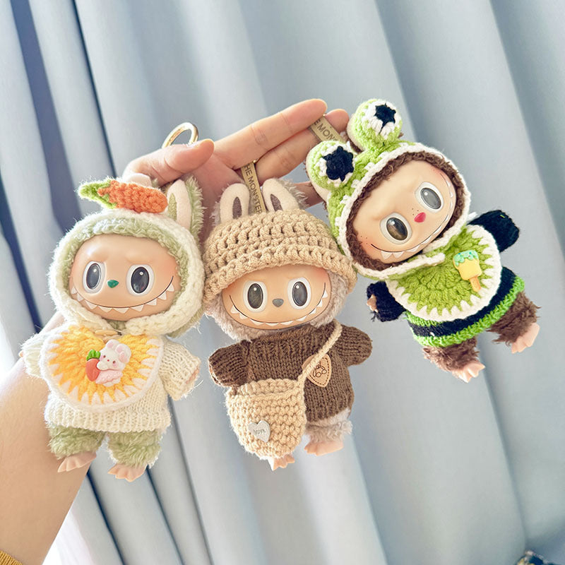 [Clothes only] One, two and three generations of keychains Labubu clothes pendant Labubu sweater headband Japanese three-piece set Moe
