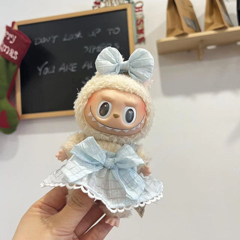 [Clothes only] 17cm pendant, Labubu clothes, keychain Labubu doll, replacement baby clothes, dinosaur onesie.