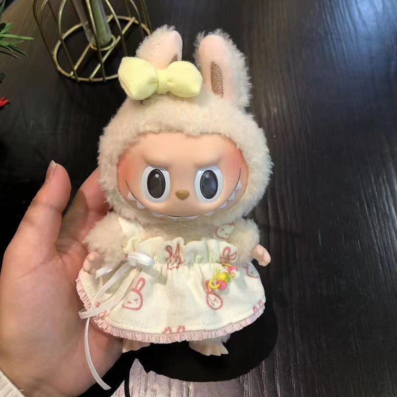 [Clothes only] 17cm pendant blind box Labubu clothes Labubu doll baby clothes thousand bird grid overalls set