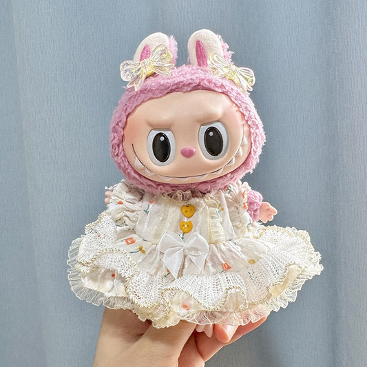 [Clothes only] 17cm Rab cloth with pendant labubu keychain baby clothes gold silk pretty girl dress female