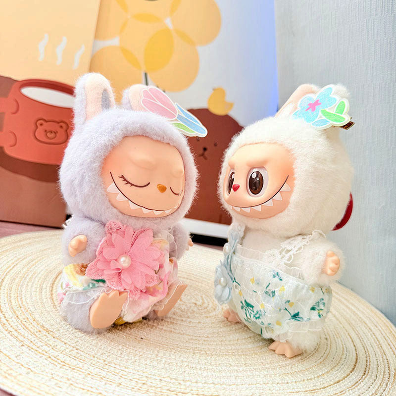 Clothes only] First and second generation Labubu clothes pendant Labubu sitting baby clothes pink flower dream jumpsuit cute