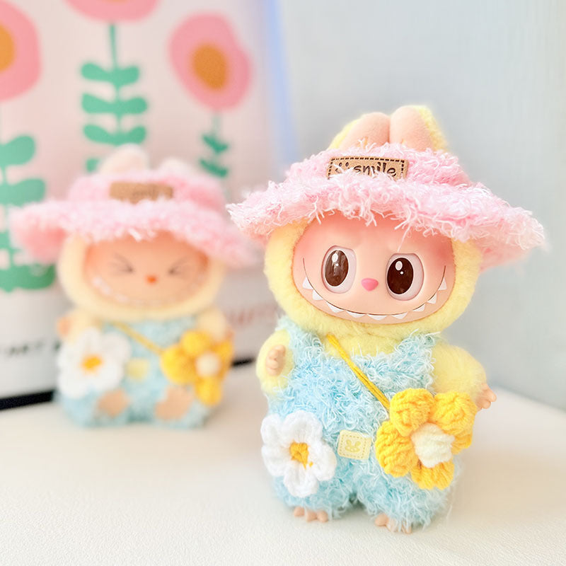 [Clothes only] First and second generation keychain Labubu clothes pendant Labubu baby clothes pink and blue flower language set cute.