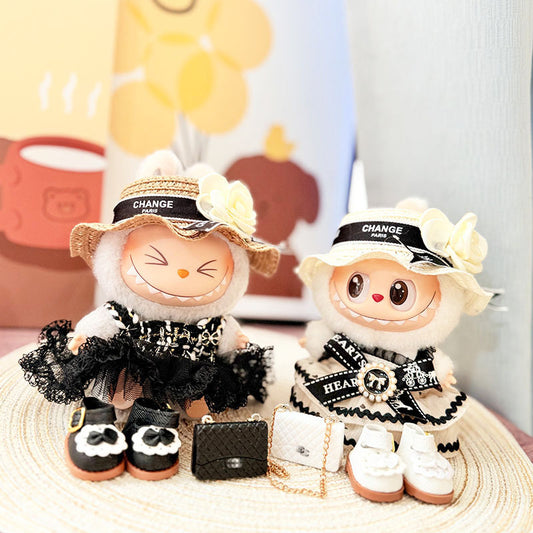 [Clothes only] First and second generation Labubu clothes pendant Rabub sitting baby clothes elegant polka dot skirt black and gold tulle
