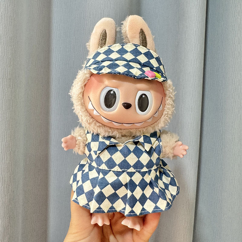 [Clothes only] 17cm pendant Labubu clothes Labubu doll rhombus overalls dress couple outfit