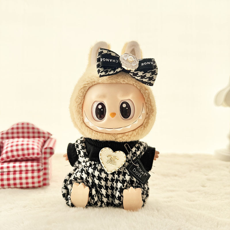 [Clothes only] The first, second and third generation keychain Labubu clothes pendant Labubu love thousand bird grid overalls set