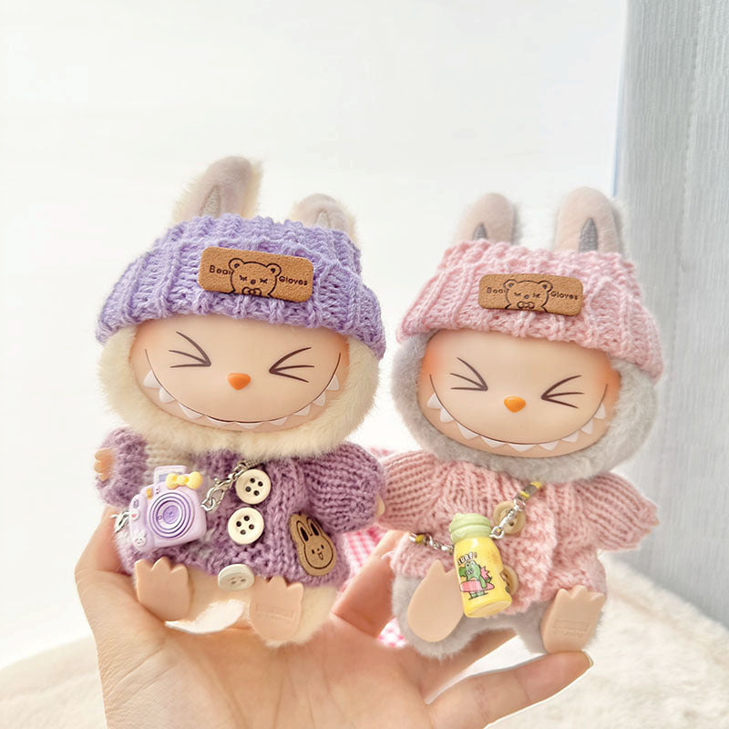 [Clothes only] First and second generation Labubu clothes pendant Labubu sitting party baby clothes wooden button sweater camera clothes