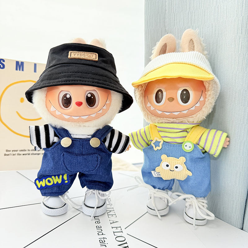 [Clothes only] First and second generation keychain Labubu clothes pendant Labubu baby clothes striped casual overalls