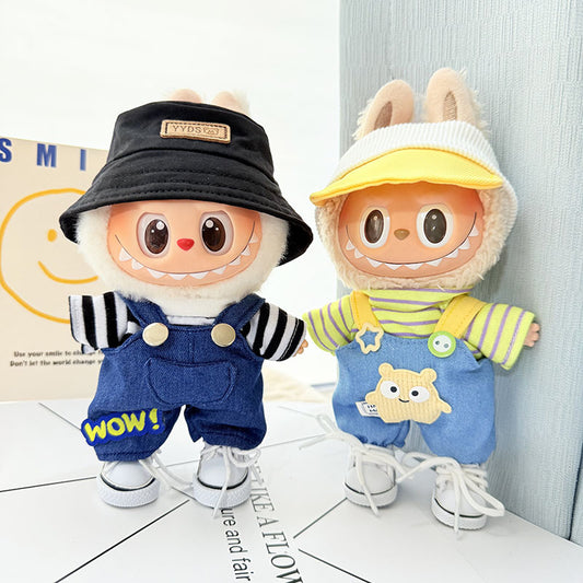 [Clothes only] First and second generation keychain Labubu clothes pendant Labubu baby clothes striped casual overalls