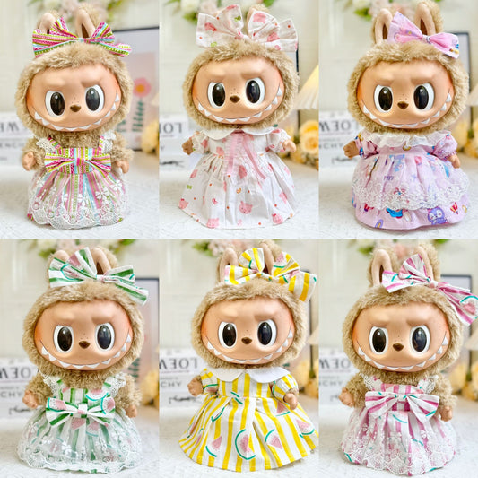 38Cm Labubu vinyl plush doll clothes for Labubu doll clothes summer watermelon skirt set cute