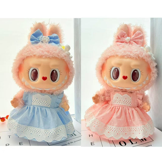 38Cm Labubu plush doll dress for Labubu doll dress MOKOKO sweetheart pink and blue lace skirt