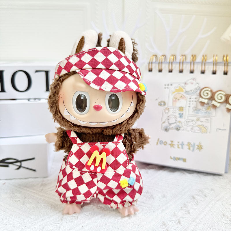 [Clothes only] 17cm pendant Labubu clothes Labubu doll rhombus grid M Danglao overalls set cute