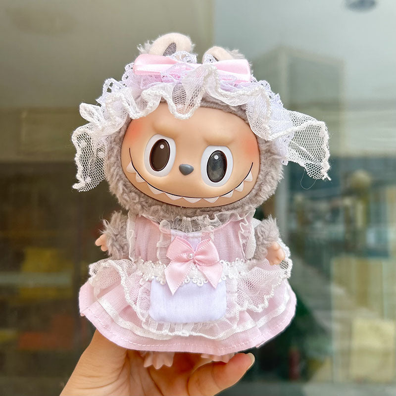 Clothes only] 15cm pendant rabub clothes keychain gauze skirt maid set labubu doll clothes cute