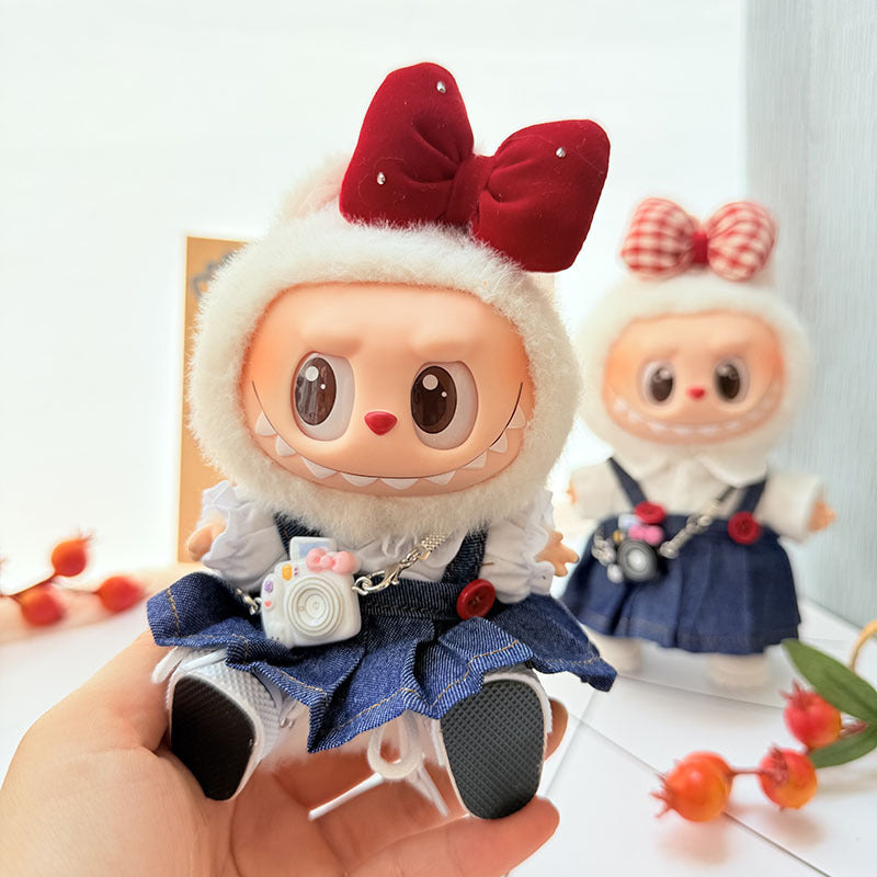 [Clothes only] 17cm Labubuwa clothes LABUBU blind box sitting party first, second and third generation denim strap skirt