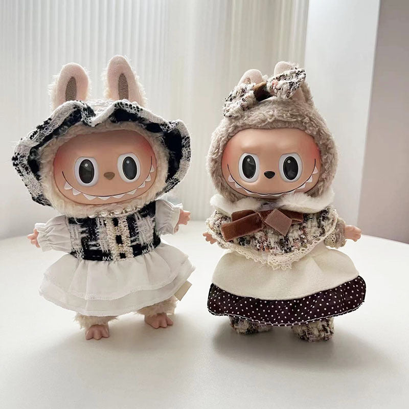 [Clothes only] 17cm pendant, rabub clothes, keychain, color plaid fragrant skirt, labubu doll clothes, cute.