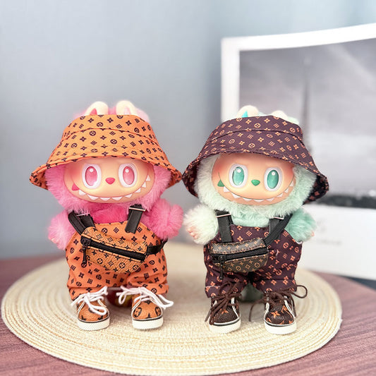 [Clothes only] One, two and three generations Labubu clothes pendant Labubu sitting baby clothes yellow big name bucket hat set