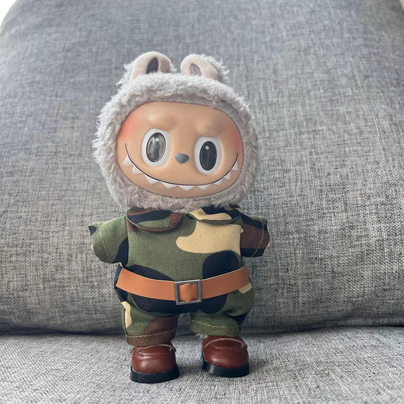 [Clothes only] 17cm labubu blind box pendant doll with camouflage jumpsuit