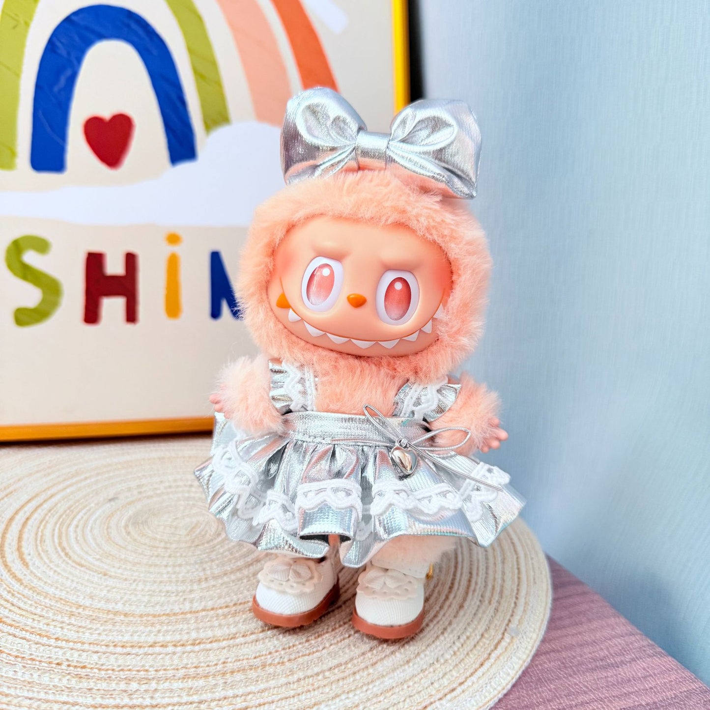 Clothes only] One, two and three generations Labubu clothes pendant Labubu sitting baby clothes silver moon light shadow overalls women