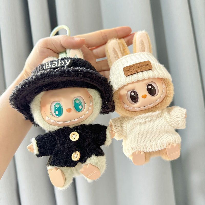 [Clothes only] Second-generation keychain Labubu clothes pendant Labubu sitting party wooden buckle sweater set