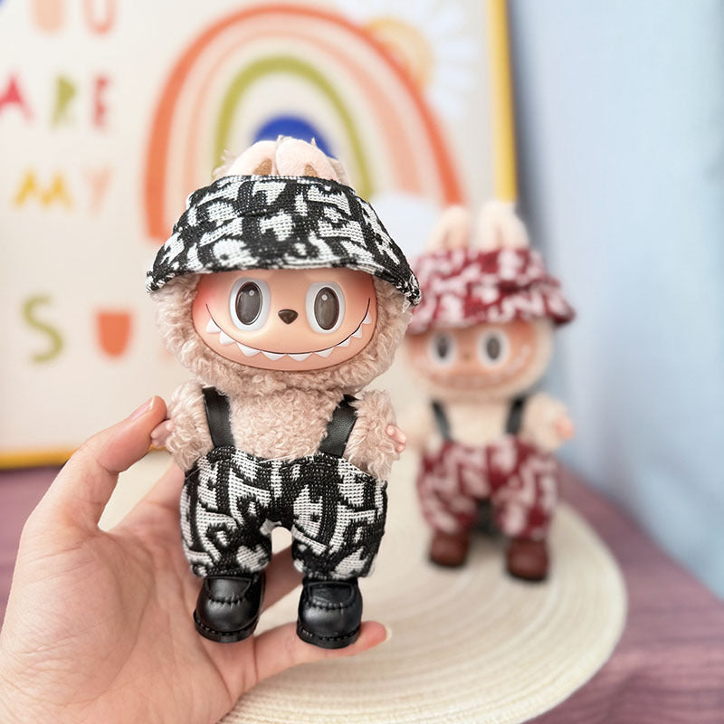 Clothes only] First and second generation Labubu clothes pendant Labubu sitting baby clothes leather clothes urban letter overalls