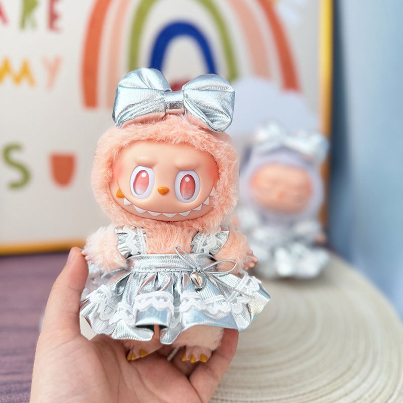 Clothes only] One, two and three generations Labubu clothes pendant Labubu sitting baby clothes silver moon light shadow overalls women