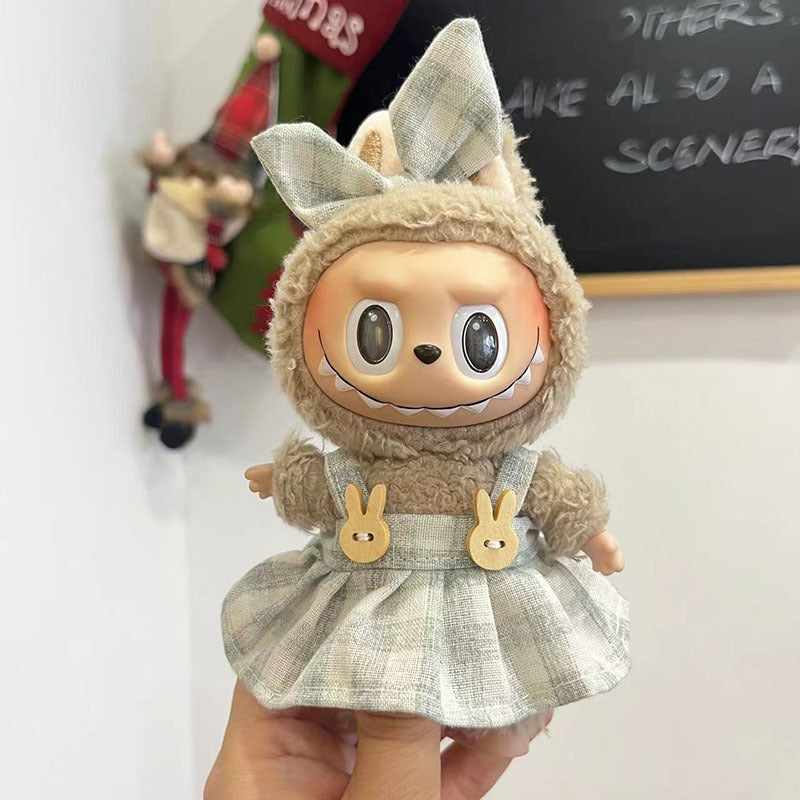 [Clothes only] 17cm pendant, Labubu clothes, keychain Labubu doll, replacement baby clothes, dinosaur onesie.