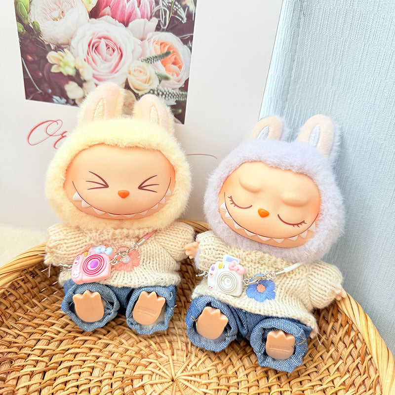 [Clothes only] First and second generation keychain Labubu clothes pendant Labubu baby clothes pink and blue flower sweater