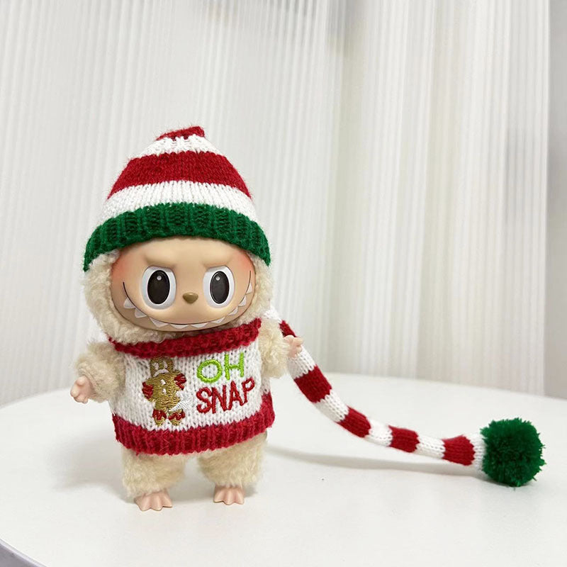 [Clothes only] 15cm Labubu Christmas clothes blind box Macaron Labubu pendant sweater hat set