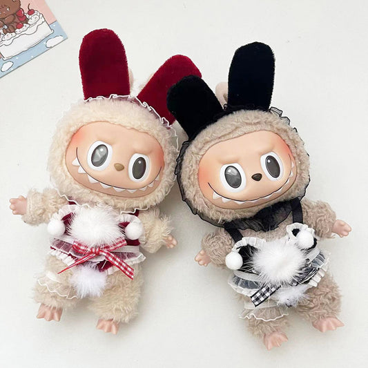 17Cm keychain Labubu wearing bunny girl suit couple model Labubu pendant baby clothes cute