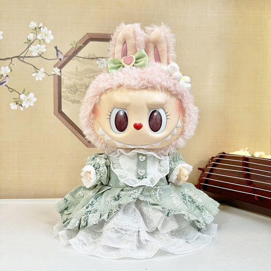 38Cm Labubu plush doll dress for Labubu doll dress MOKOKO green floral court dress