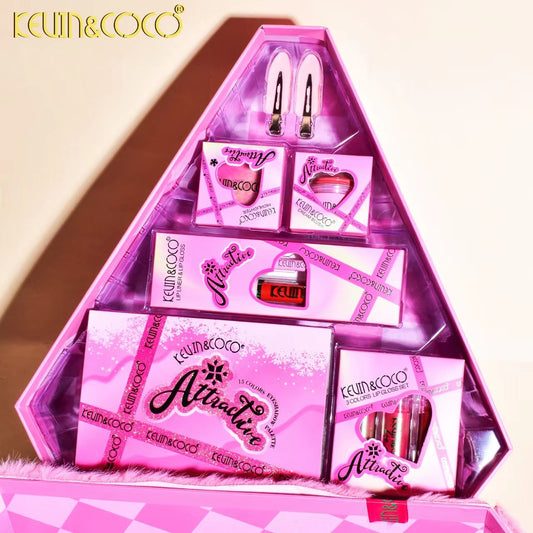 KEVIN & COCO Edelweiss Beauty Large Set Eyeshadow Lip Glaze, Highlight Blush Balm Plush Set