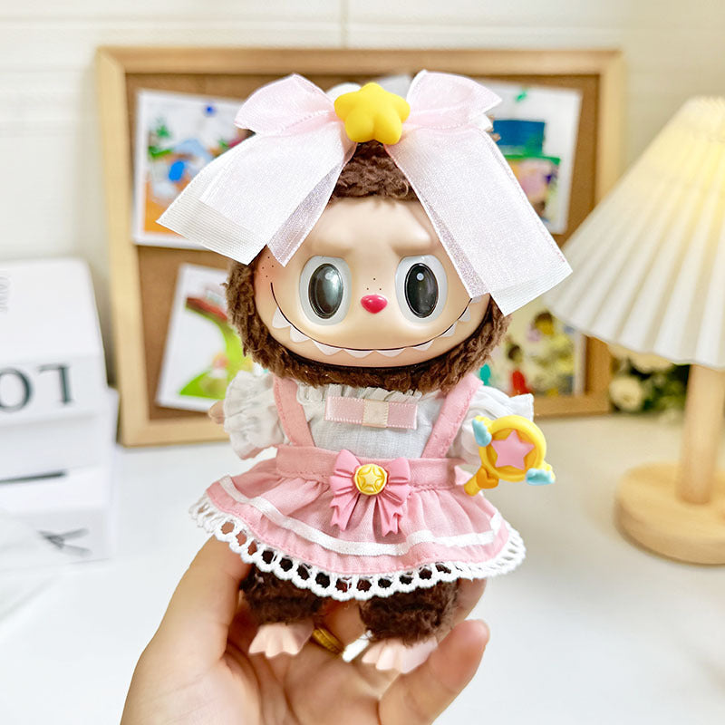 [Clothes only] 17cm rabub with pendant labubu doll keychain baby clothes light pink cherry set cute