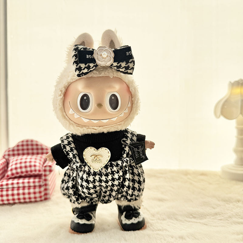 [Clothes only] The first, second and third generation keychain Labubu clothes pendant Labubu love thousand bird grid overalls set
