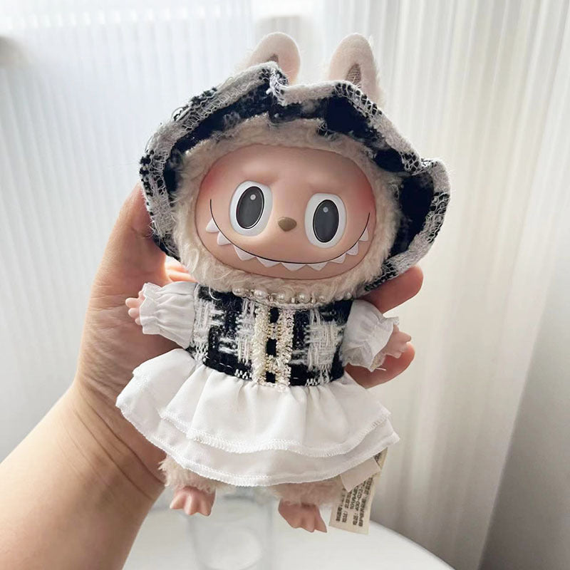 [Clothes only] 17cm pendant, rabub clothes, keychain, color plaid fragrant skirt, labubu doll clothes, cute.