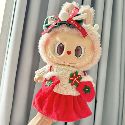 38Cm Labubu plush doll clothes for Labubu doll clothes red gloves white sweater set