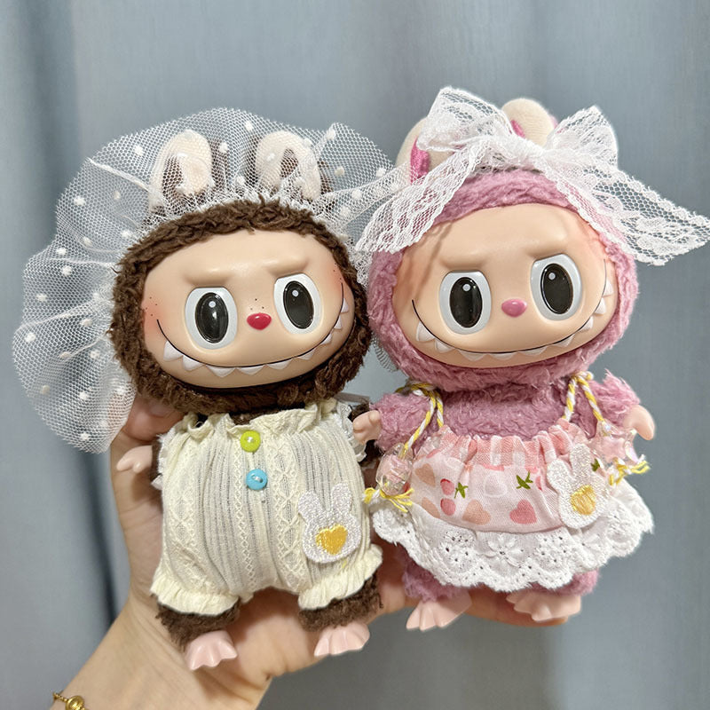 [Clothes only] 17cm rabub wearing pendant labubu doll keychain baby clothes overalls dress cute