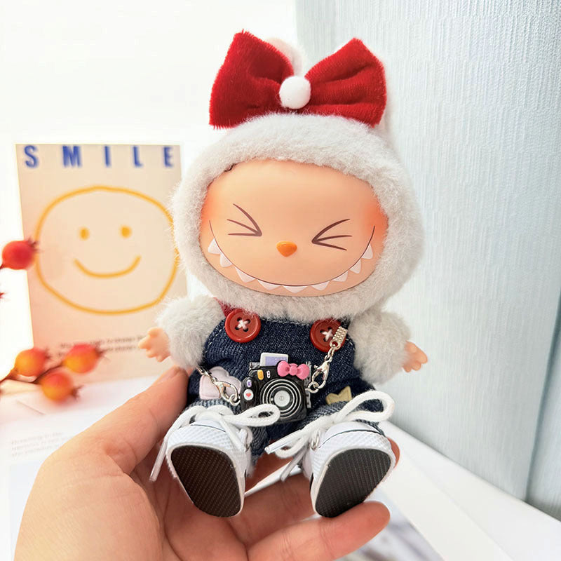 [Clothes only] 17cm Labubuwa clothes LABUBU blind box sitting party first, second and third generation denim strap skirt