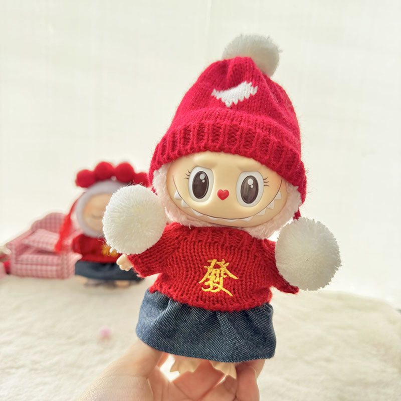 [Clothes only] First and second generation keychain Labubu clothes pendant Labubu sitting party New Year's wealth sweater