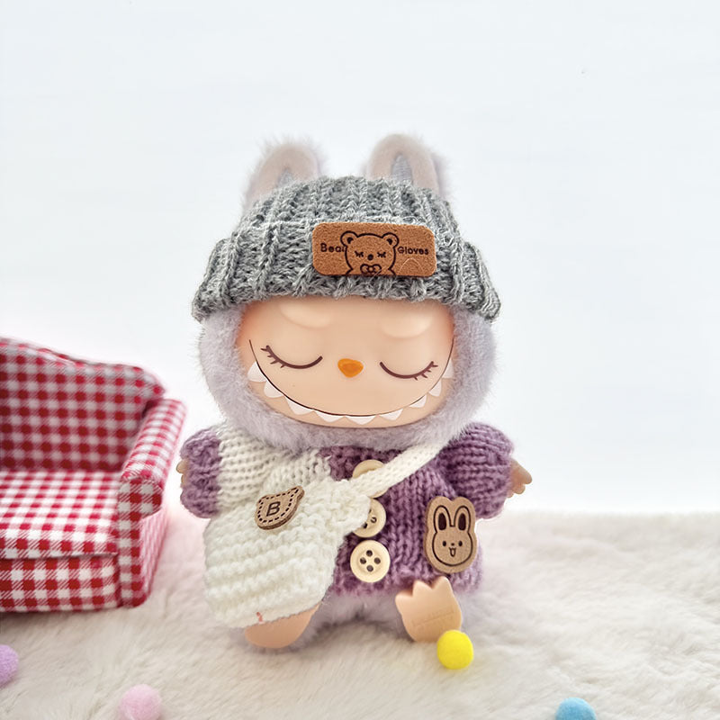 [Clothes only] The first, second and third generation keychain Labubu clothes pendant Labubu baby clothes striped buttons sweater set.