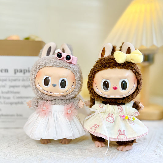 [Clothes only] 17cm pendant blind box rabub clothes Labubu doll baby clothes pin rabbit head skirt set