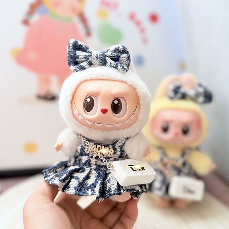 [Clothes only] 17cm pendant, rabub clothes, cat T camellia straw hat set, labubu doll clothes.