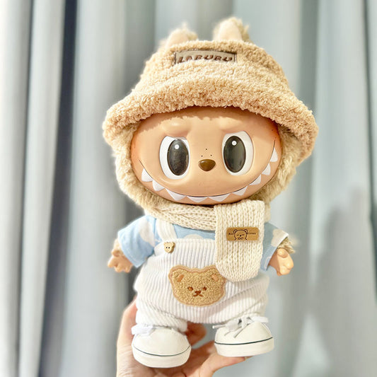 38Cm Labubu vinyl plush doll clothes for Labubu doll clothes cloud shirt white strap set