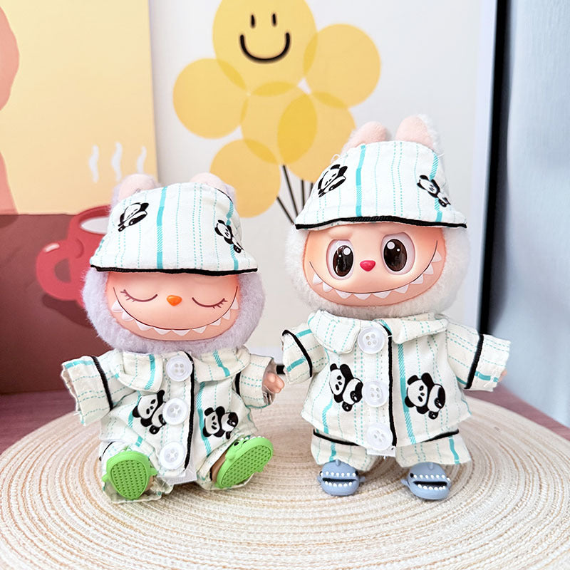 [Clothes only] One, two and three generations Labubu clothes pendant Labubu sitting baby clothes panda eye mask pajama set