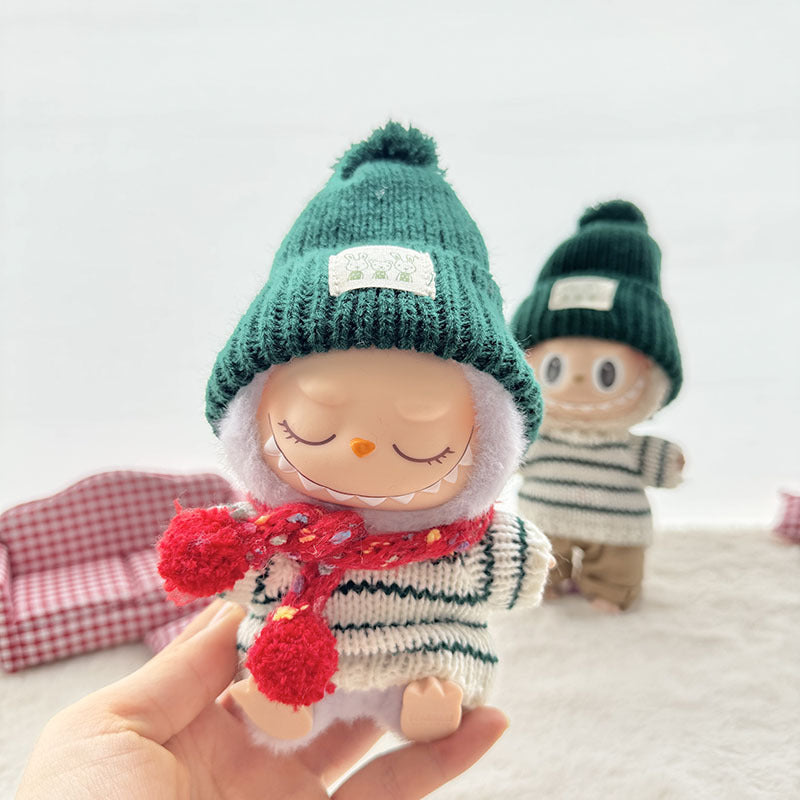 [Clothes only] First and second generation Labubu clothes pendant Labubu sitting baby clothes sweater green bunny hat set
