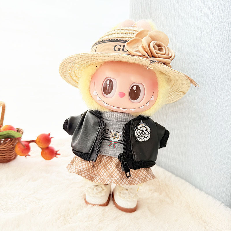 [Clothes only] 17cm pendant, rabub clothes, cat T camellia straw hat set, labubu doll clothes.